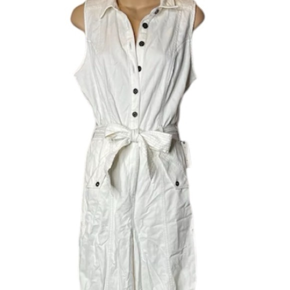 By Anthropology RYanne white utility jumpsuit wide leg large/14 button pockets - Picture 14 of 15